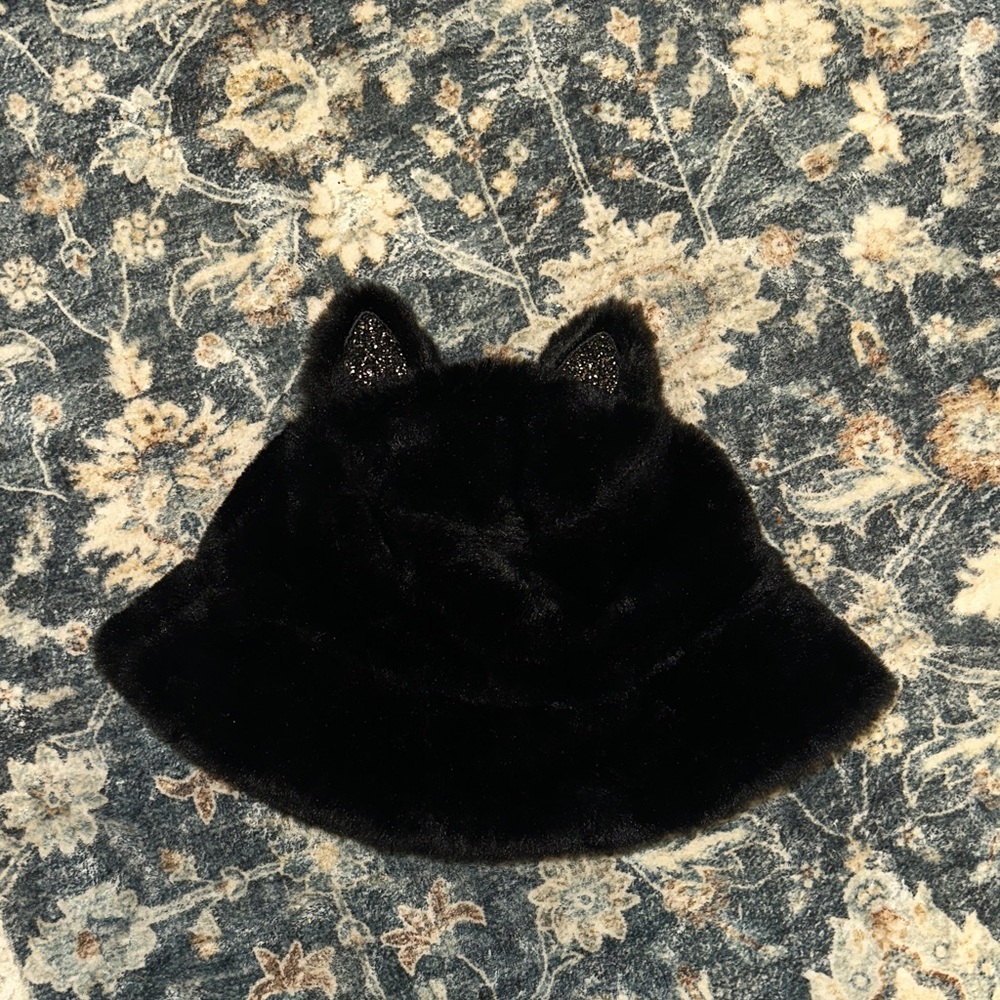 Black Fuzzy Hat with Cat Ears